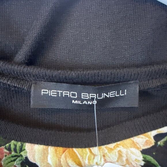 Pietro Brunelli Milano Floral Long-Sleeve Top XS Black/Multicolor Made In Italy - Picture 3 of 6